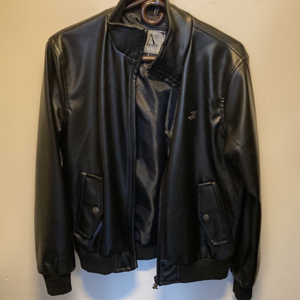 Armani Collezioni Mens Black Faux Leather Jacket Small
